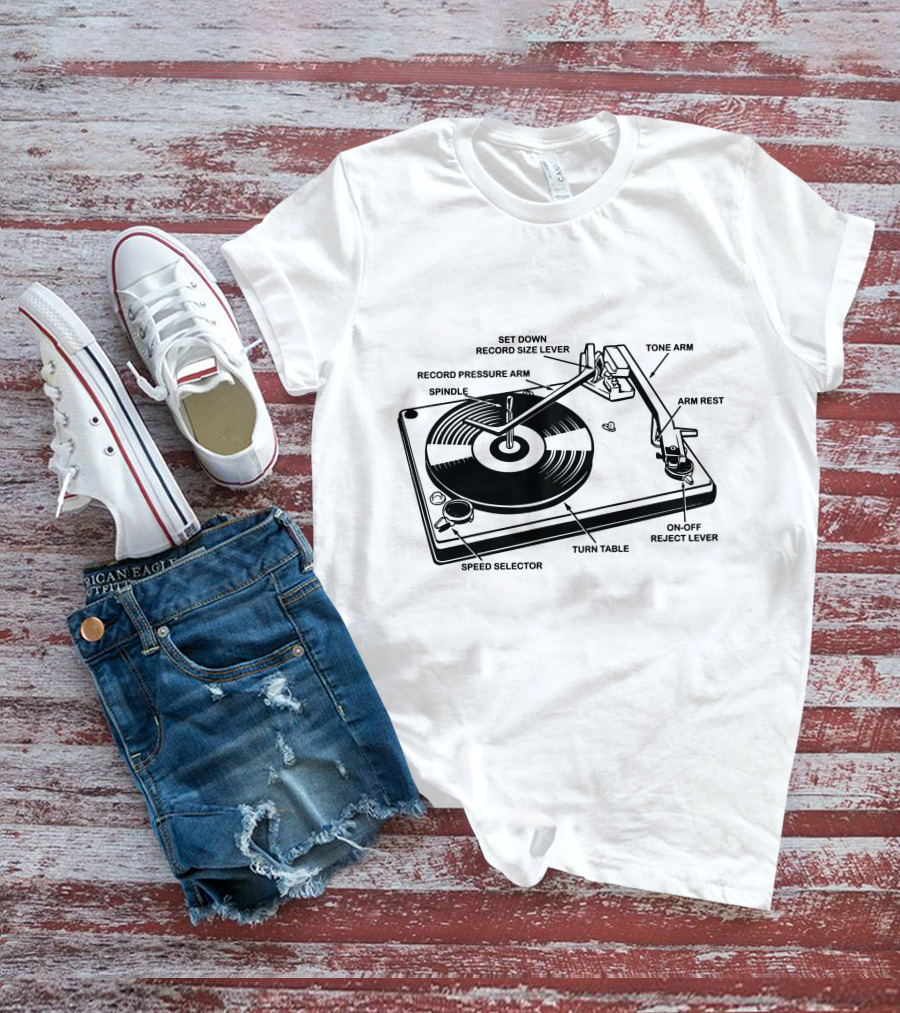 Vinyl Record Player Diagram Tone Arm Turn Table T-Shirt
