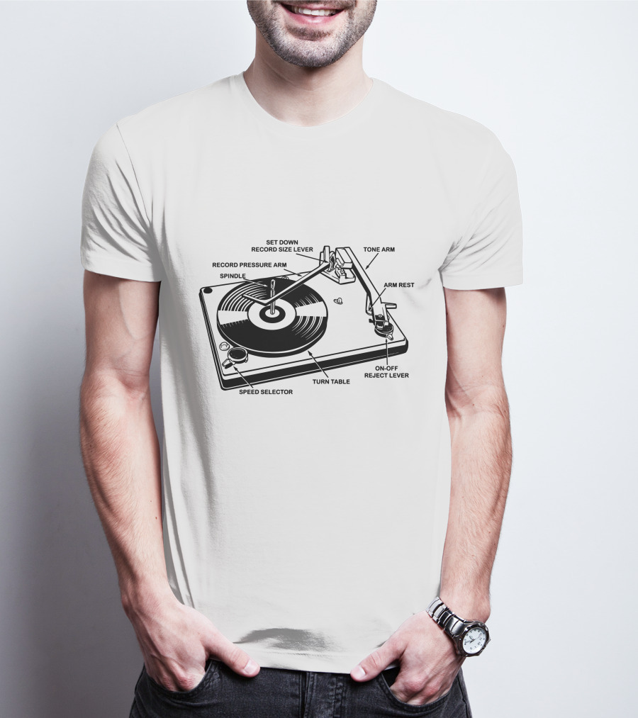 Vinyl Record Player Diagram Tone Arm Turn Table T-Shirt