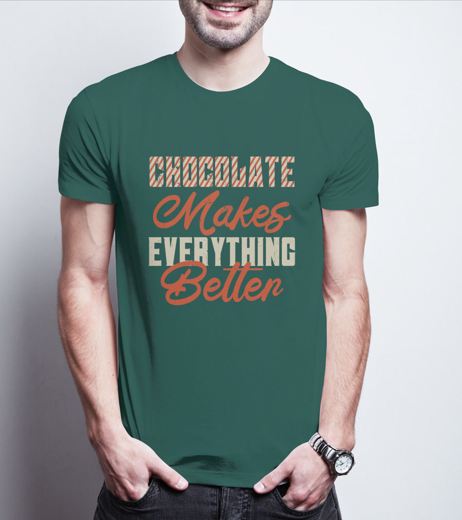 Chocolate Makes Everything Better Striped Lettering T-Shirt