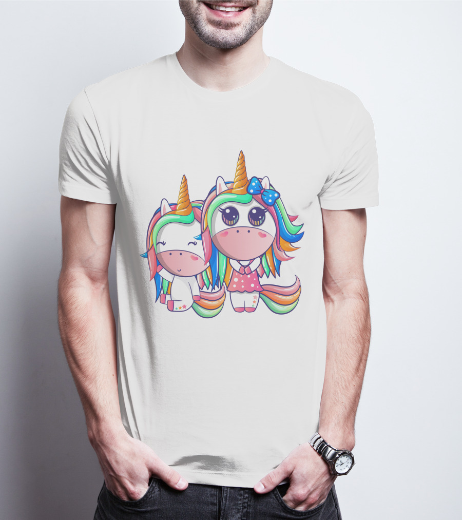 Happy Friendship With Cute Funny Unicorns And Rainbow Elements T-Shirt