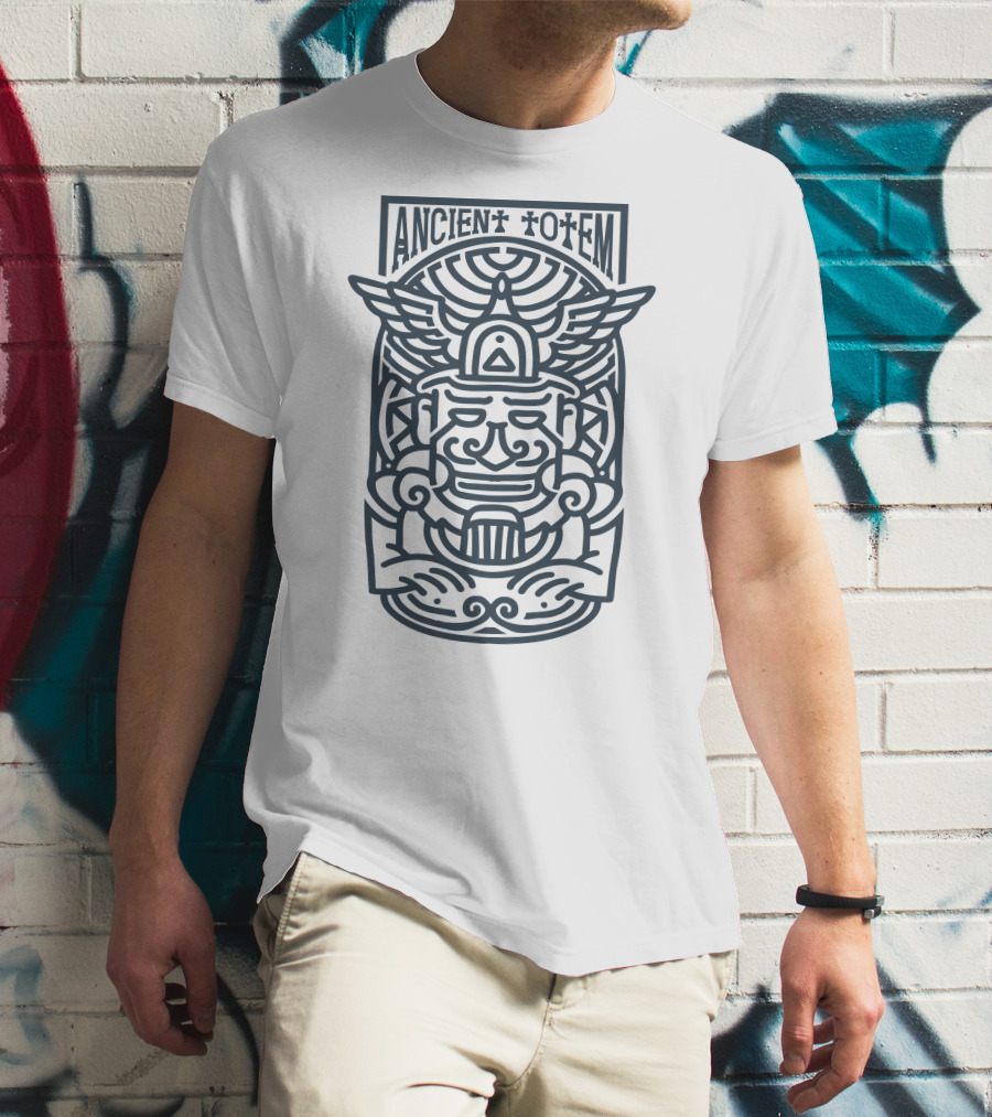 Ancient Totem Monoline Totem Pole Owl Totem Tribal Neon T-Shirt