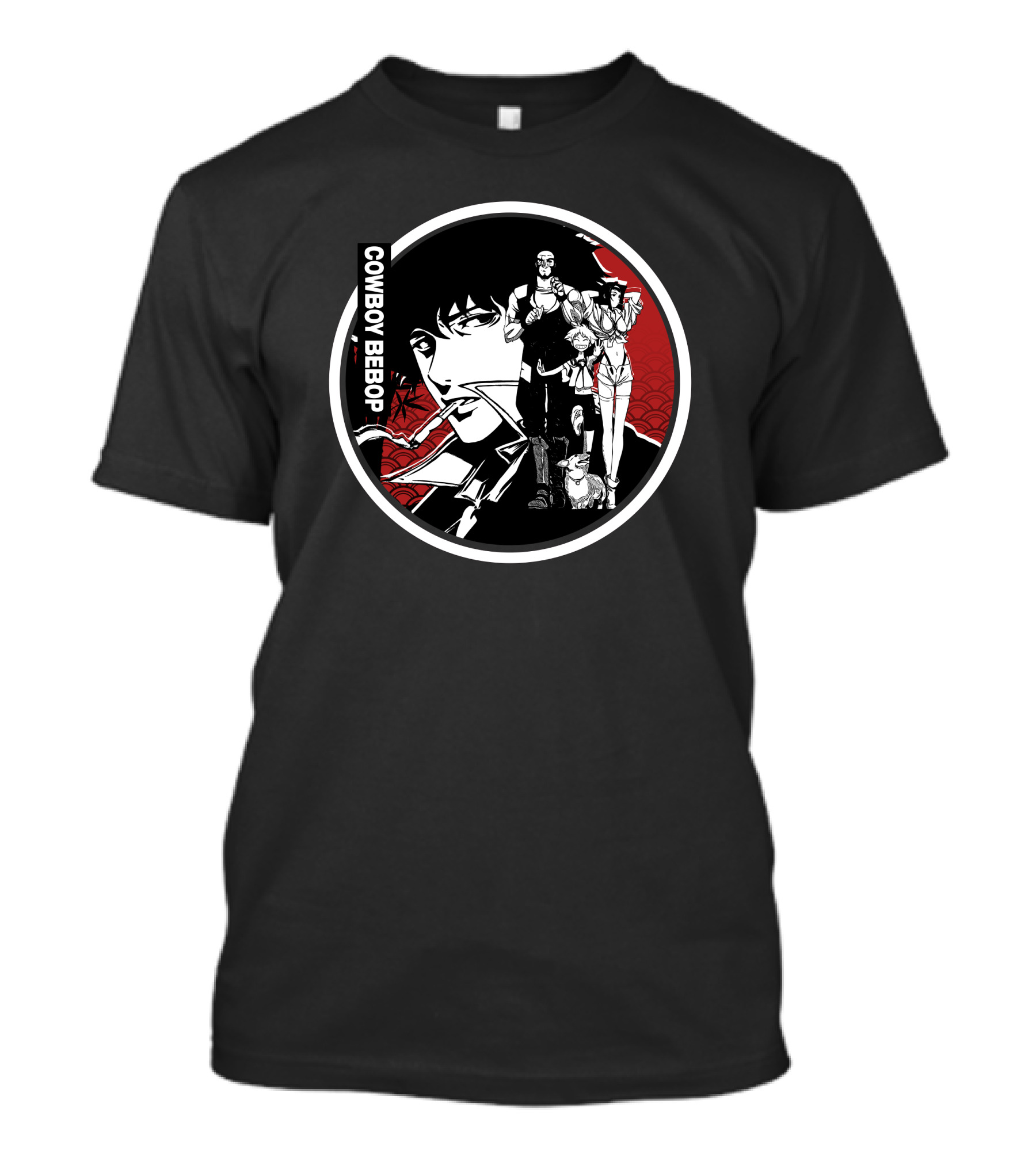 COWBOY BEBOP Spike Jet Faye Ed Ein Anime Group Black Red Circle T-Shirt