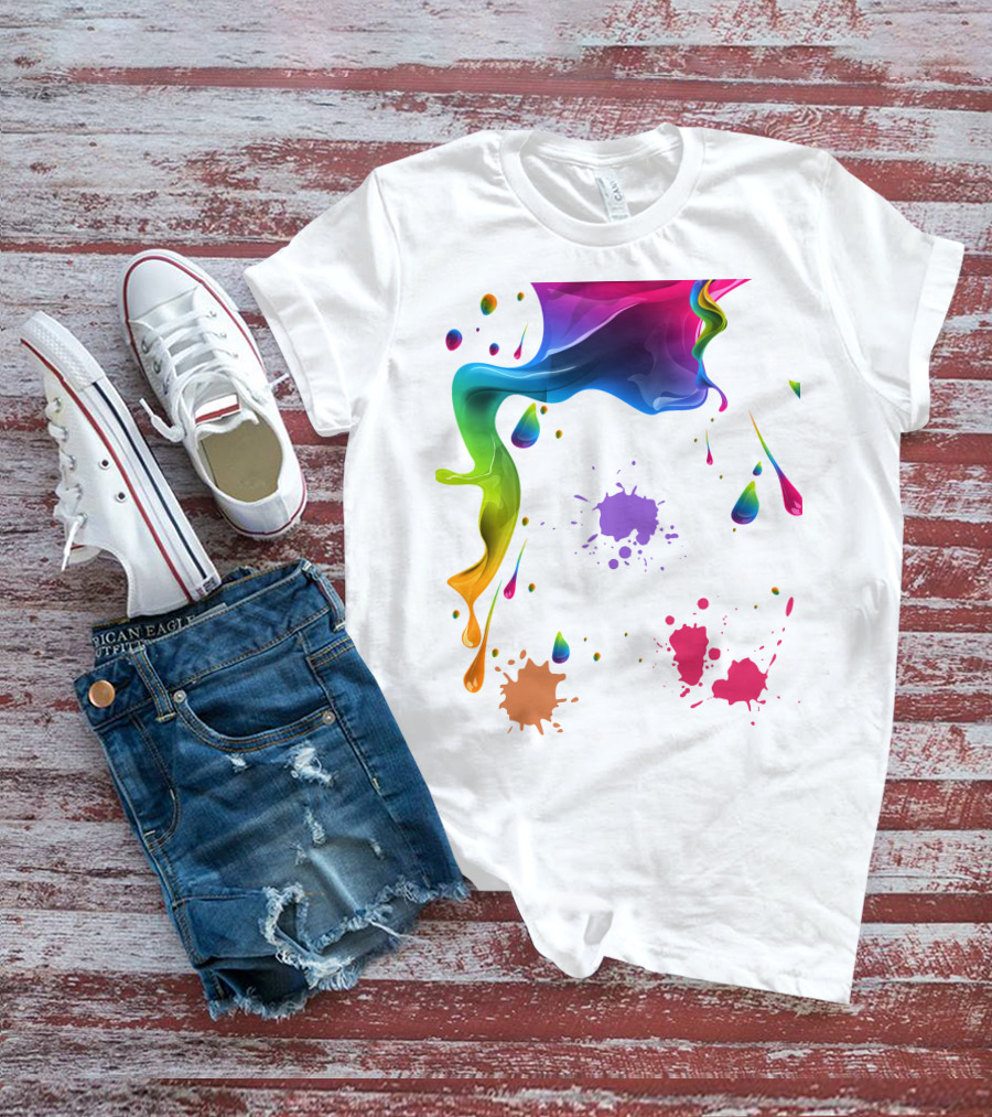 Waterpaint Colorful Splatter Vibrant Drips And Drops T-Shirt