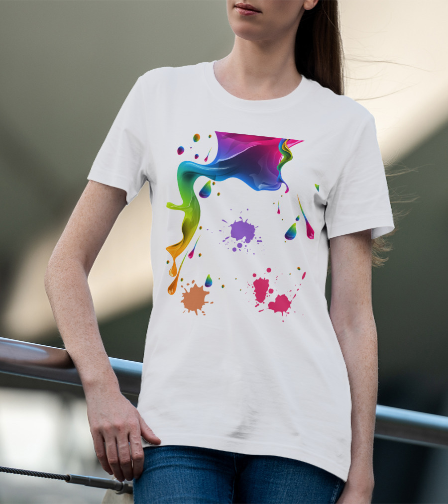 Waterpaint Colorful Splatter Vibrant Drips And Drops T-Shirt