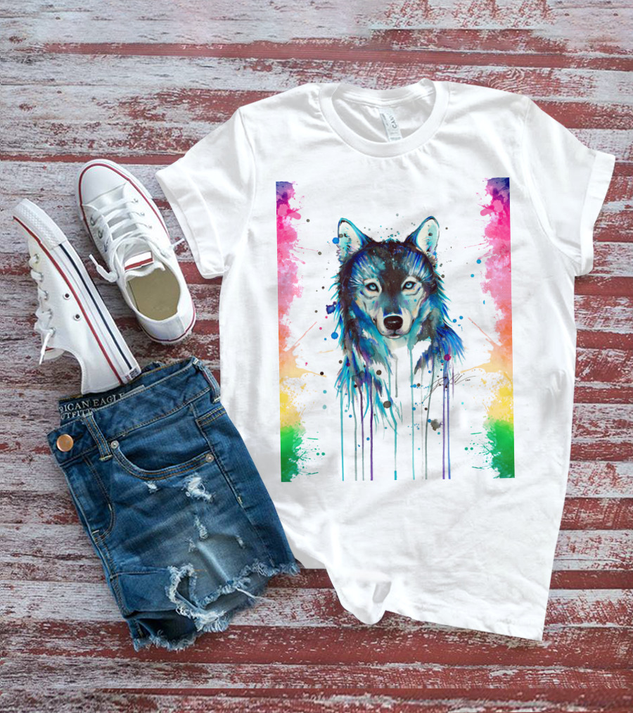 The Wolf Painting Colorful Watercolor T-Shirt