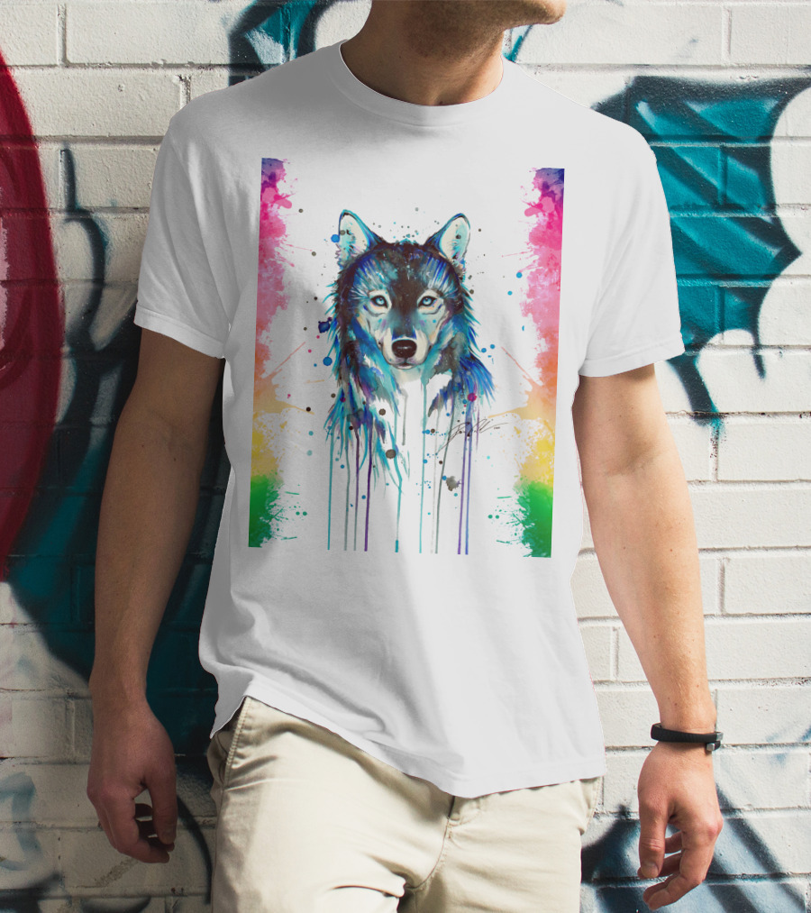 The Wolf Painting Colorful Watercolor T-Shirt