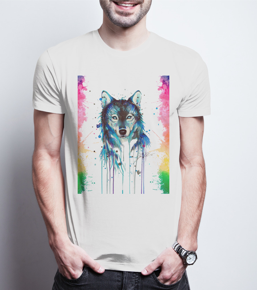 The Wolf Painting Colorful Watercolor T-Shirt