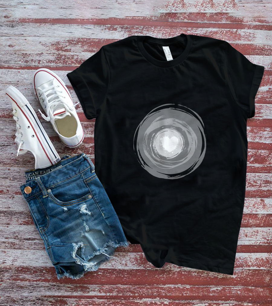 Color Circle Heart Center Monochrome Swirl T-Shirt
