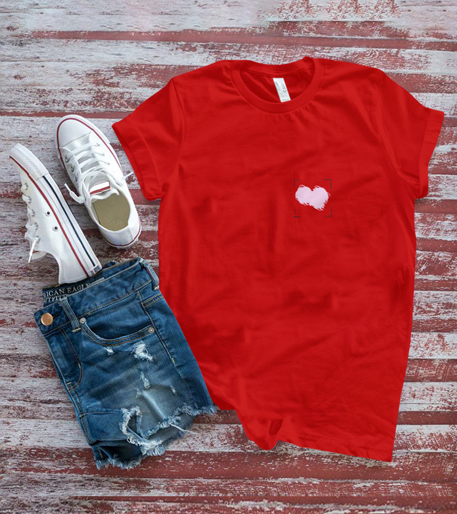 Heart With Framed Brushstroke Texture On Red T-Shirt