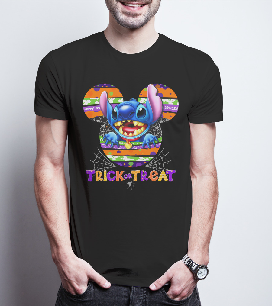 Stitch Happy Halloween Trick Or Treat Mickey Ears T-Shirt