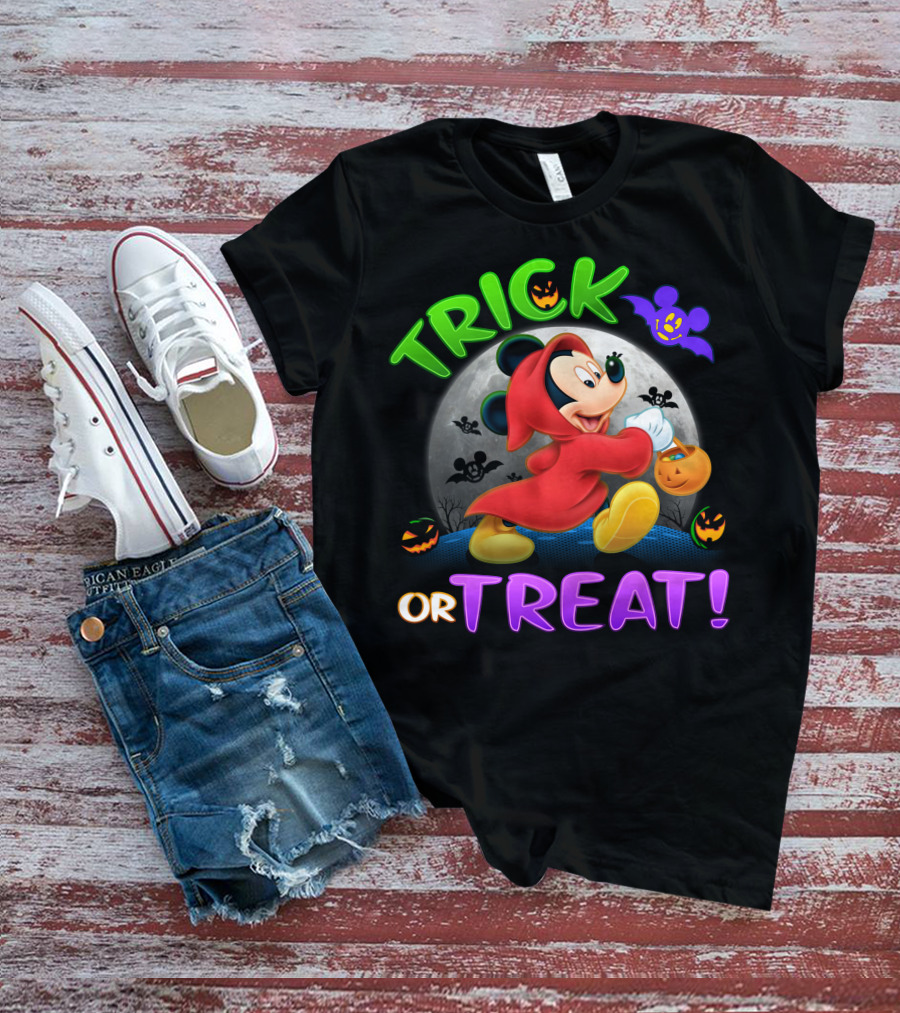 Trick Or Treat Mickey Halloween Bat Pumpkin T-Shirt