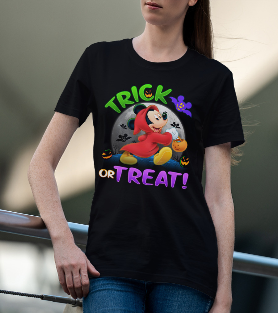 Trick Or Treat Mickey Halloween Bat Pumpkin T-Shirt
