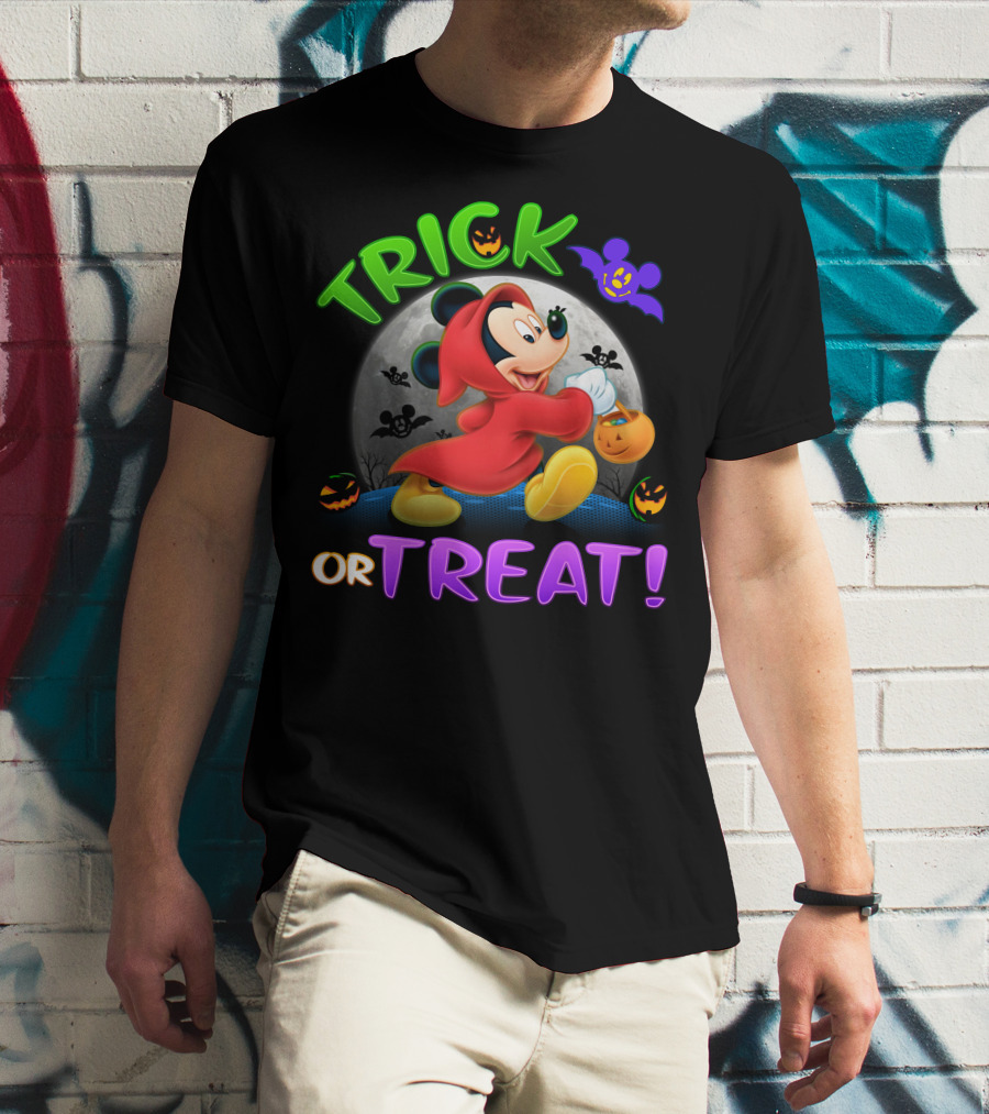 Trick Or Treat Mickey Halloween Bat Pumpkin T-Shirt