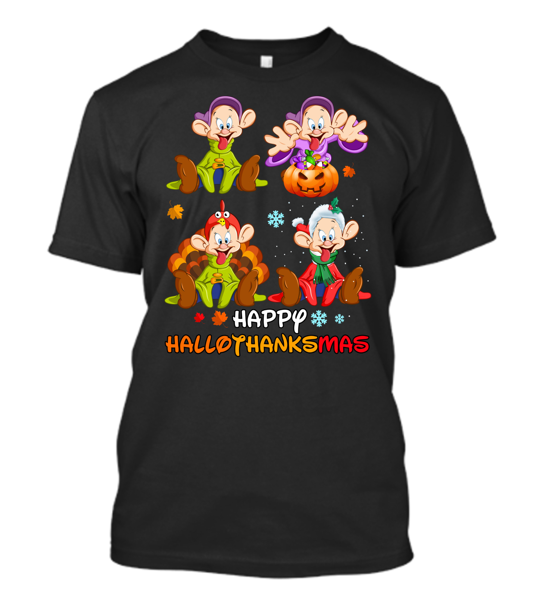 Happy Hallothanksmas Dopey Pumpkin Turkey Santa T-Shirt