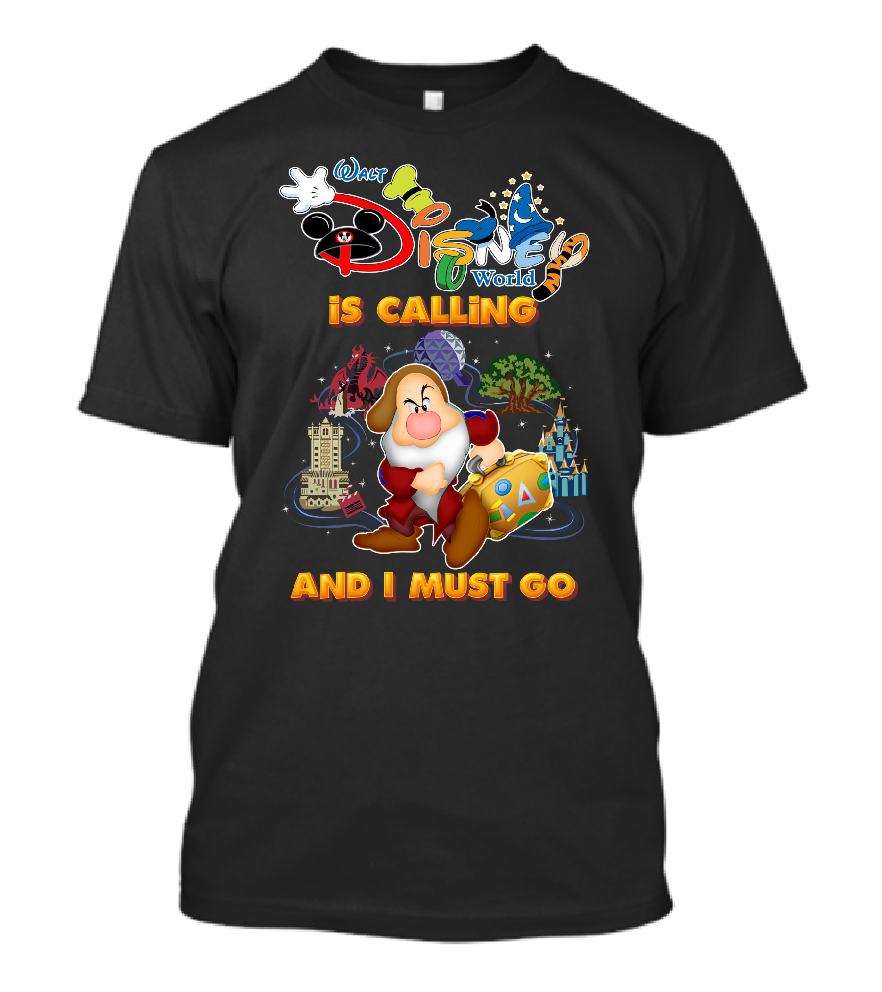 Walt Disney World Is Calling And I Must Go Grumpy Dwarf With Icons T-Shirt