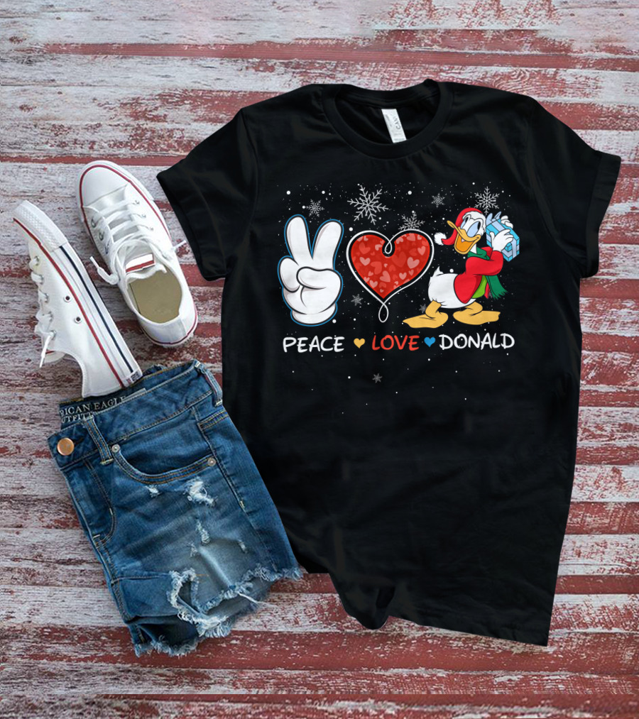 Peace Love Donald Duck Christmas Gift Snowflakes T-Shirt