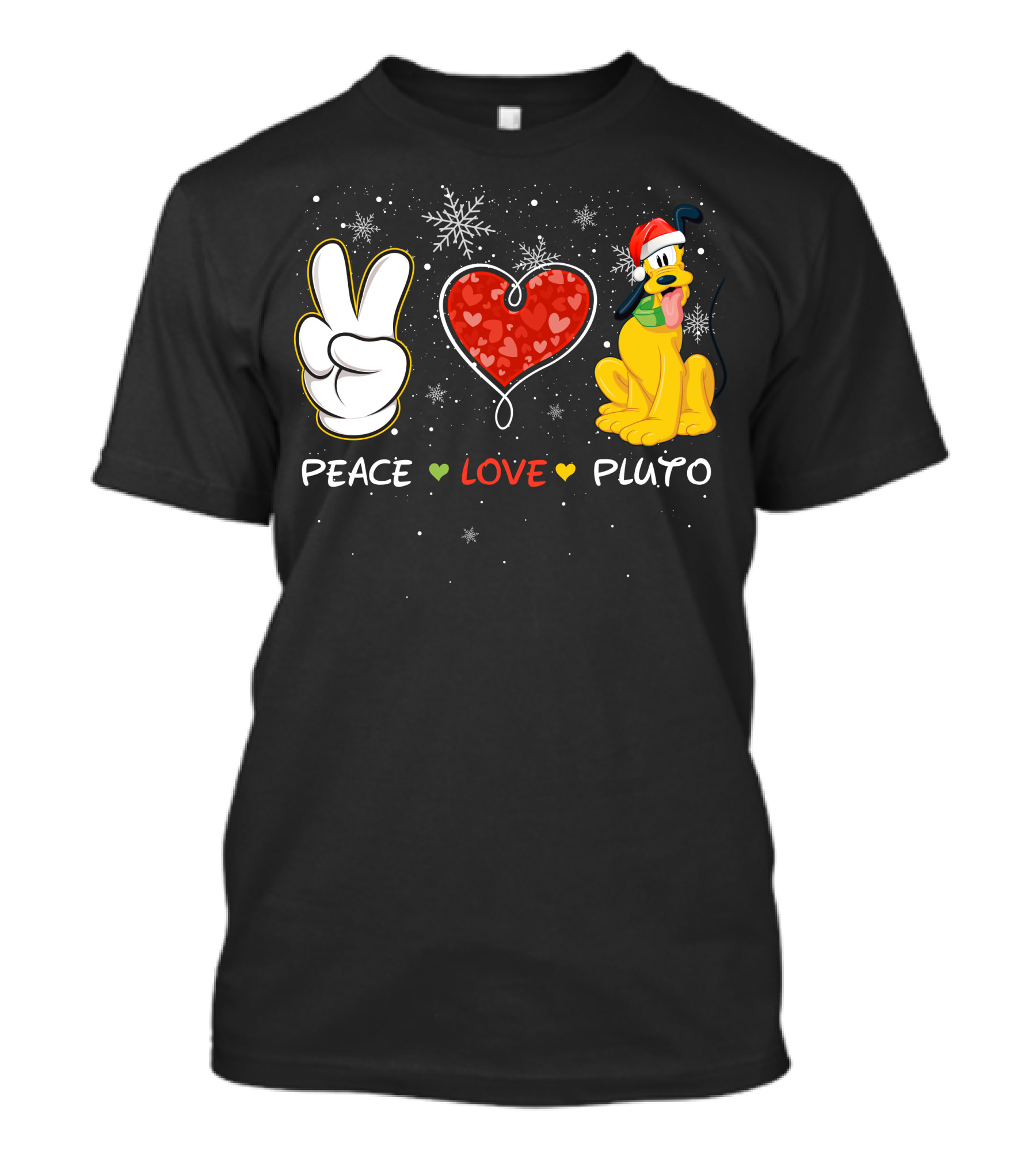 Peace Love Pluto Christmas Santa Hat Snowflakes T-Shirt