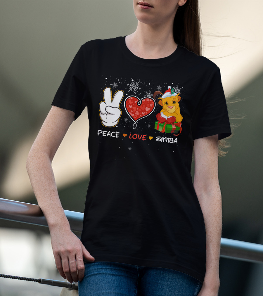 Peace Love Simba Christmas Gift Snowflakes T-Shirt