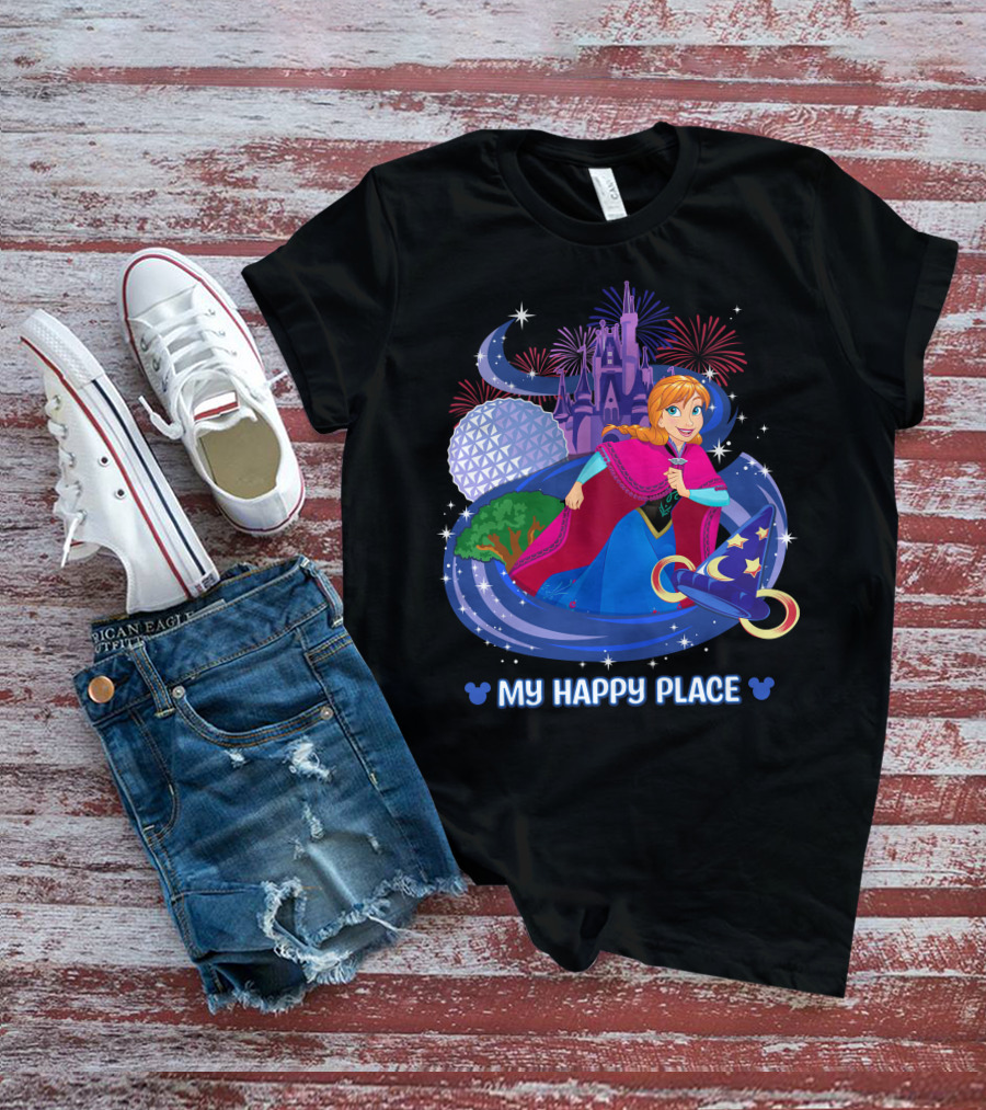 My Happy Place Anna Disney Parks Fireworks And Spaceship Earth T-Shirt
