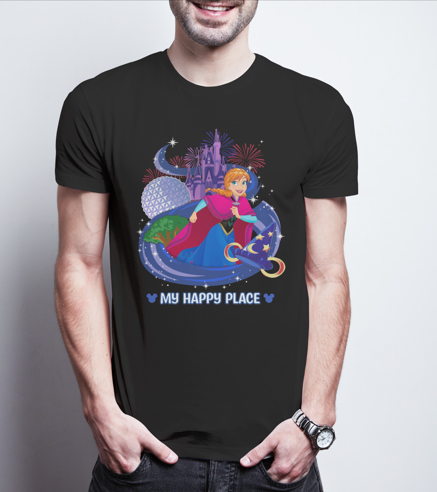 My Happy Place Anna Disney Parks Fireworks And Spaceship Earth T-Shirt