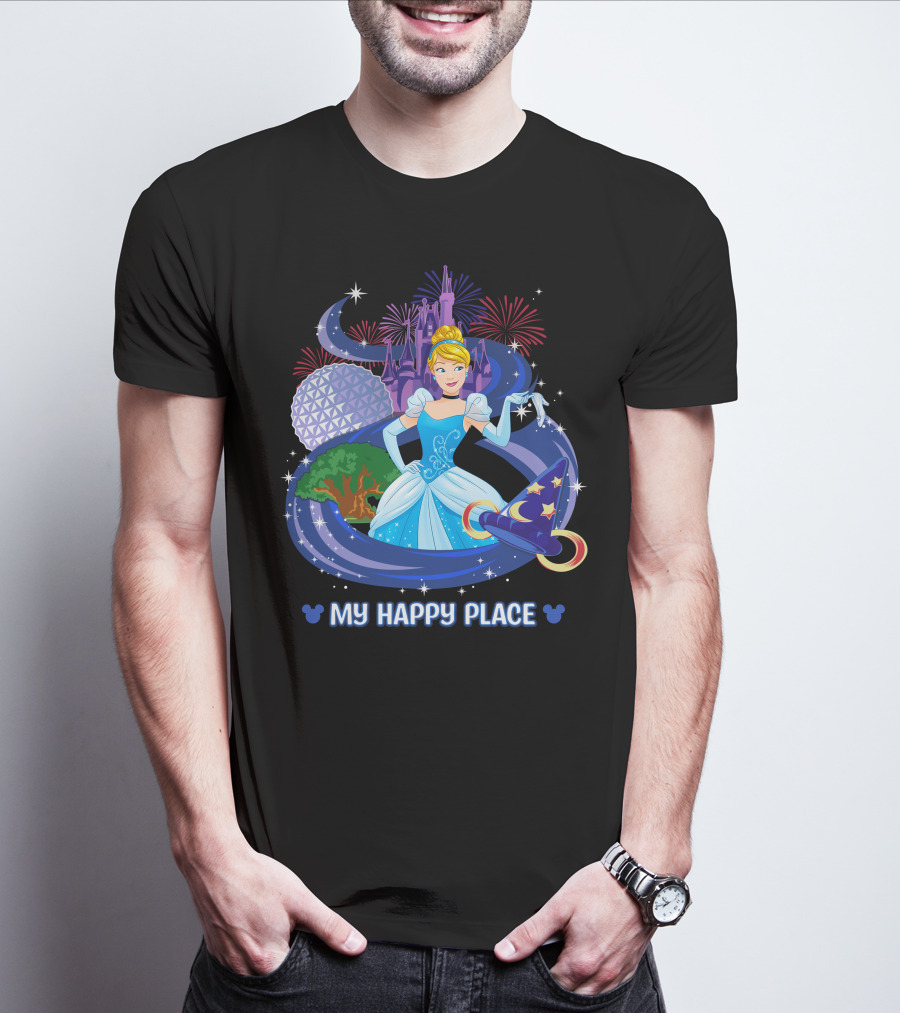 Cinderella My Happy Place Disney Castle Fireworks Epcot Sorcerer Hat T-Shirt