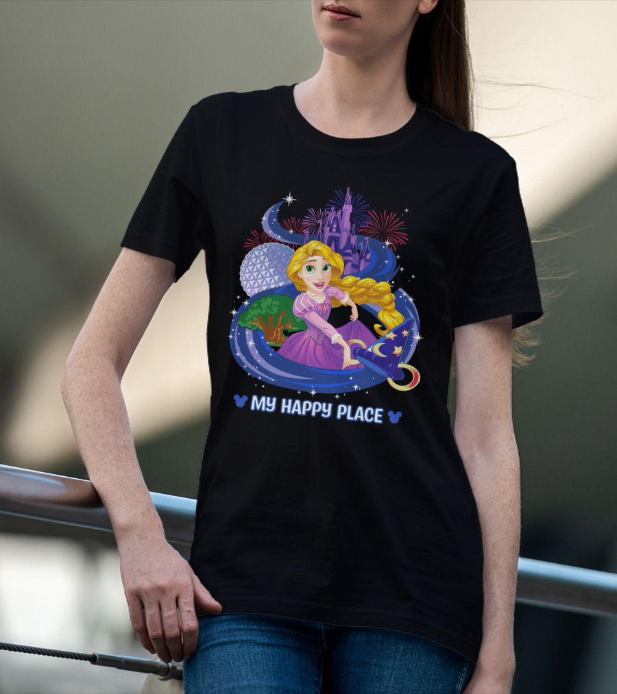 MY HAPPY PLACE RAPUNZEL DISNEY CASTLE FIREWORKS T-Shirt