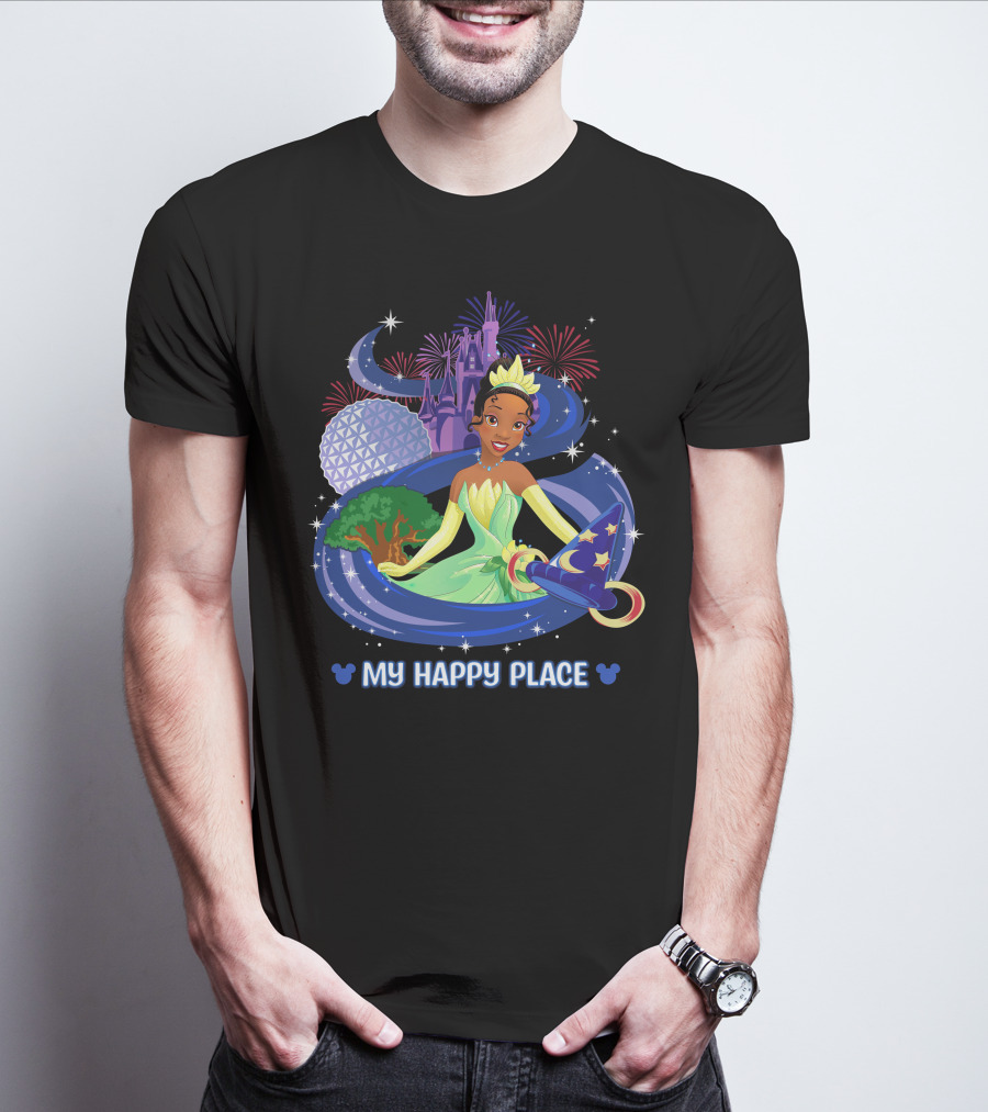 Tiana My Happy Place Disney Parks Epcot Fireworks Castle Sorcerer Hat T-Shirt
