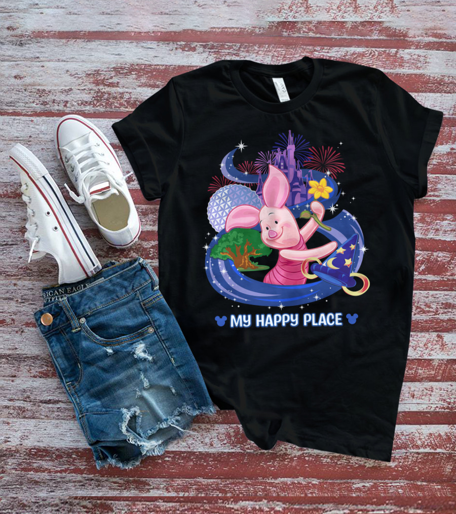 Piglet My Happy Place Disney Epcot Castle Fireworks T-Shirt