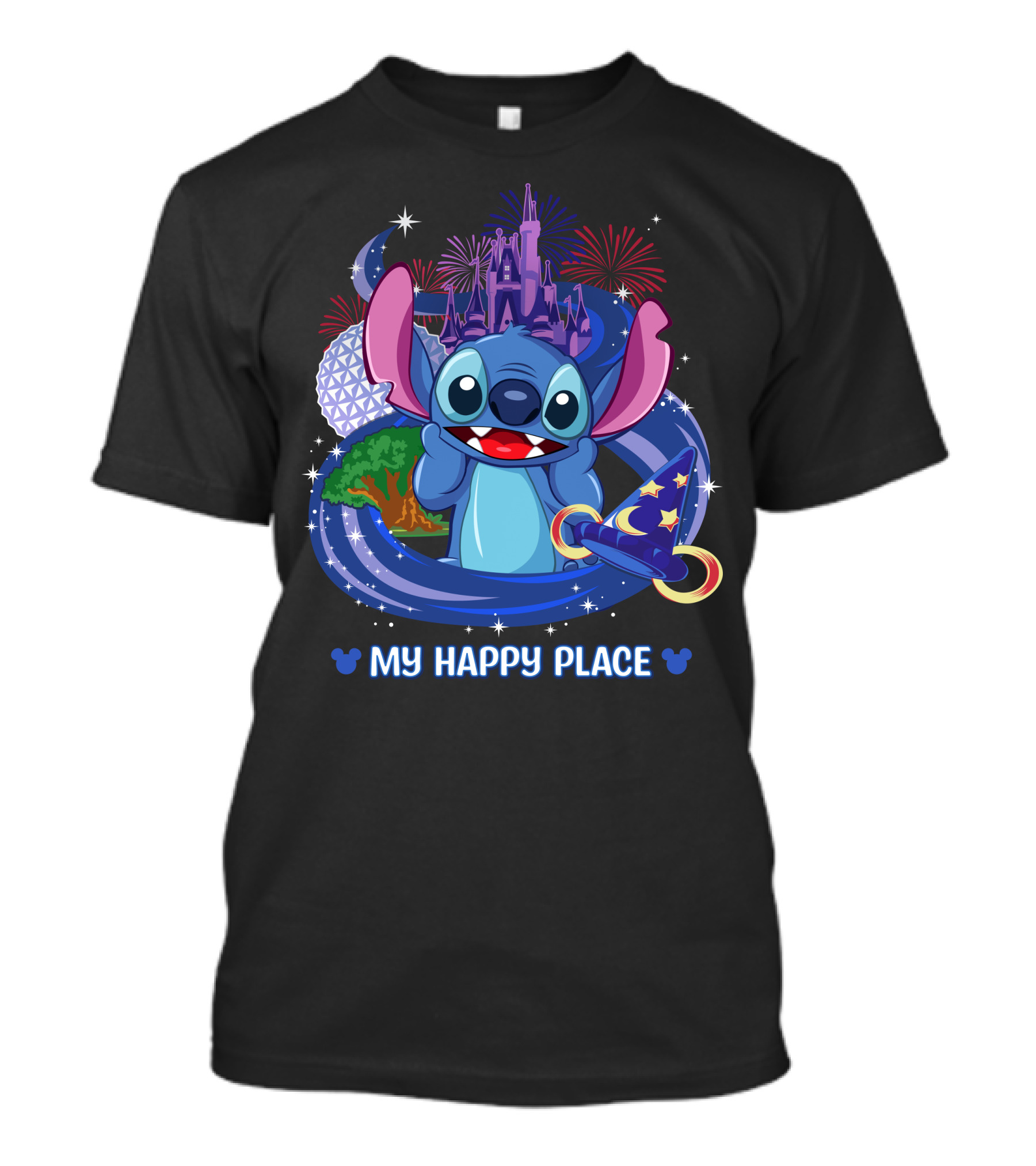 Stitch Disney My Happy Place Fireworks Castle Hat T-Shirt