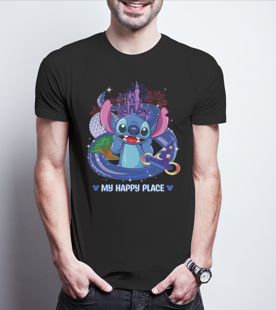 Stitch Disney My Happy Place Fireworks Castle Hat T-Shirt