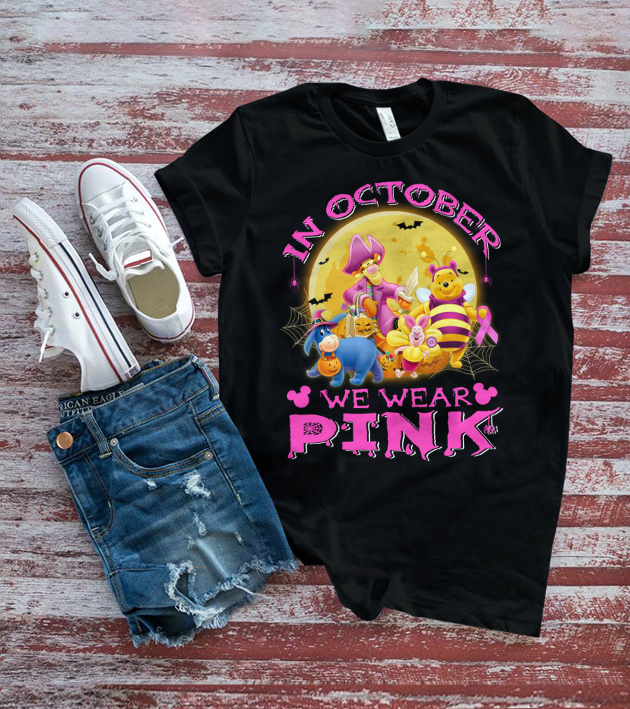 In October We Wear Pink Winnie The Pooh Halloween Breast Cancer Awareness T-Shirt