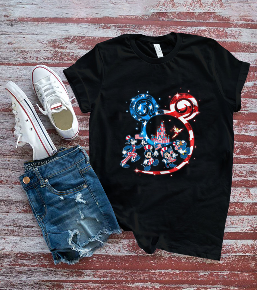 Mickey Mouse Patriotic Bling Donald Duck Goofy 4Th Of July Celebration T-Shirt