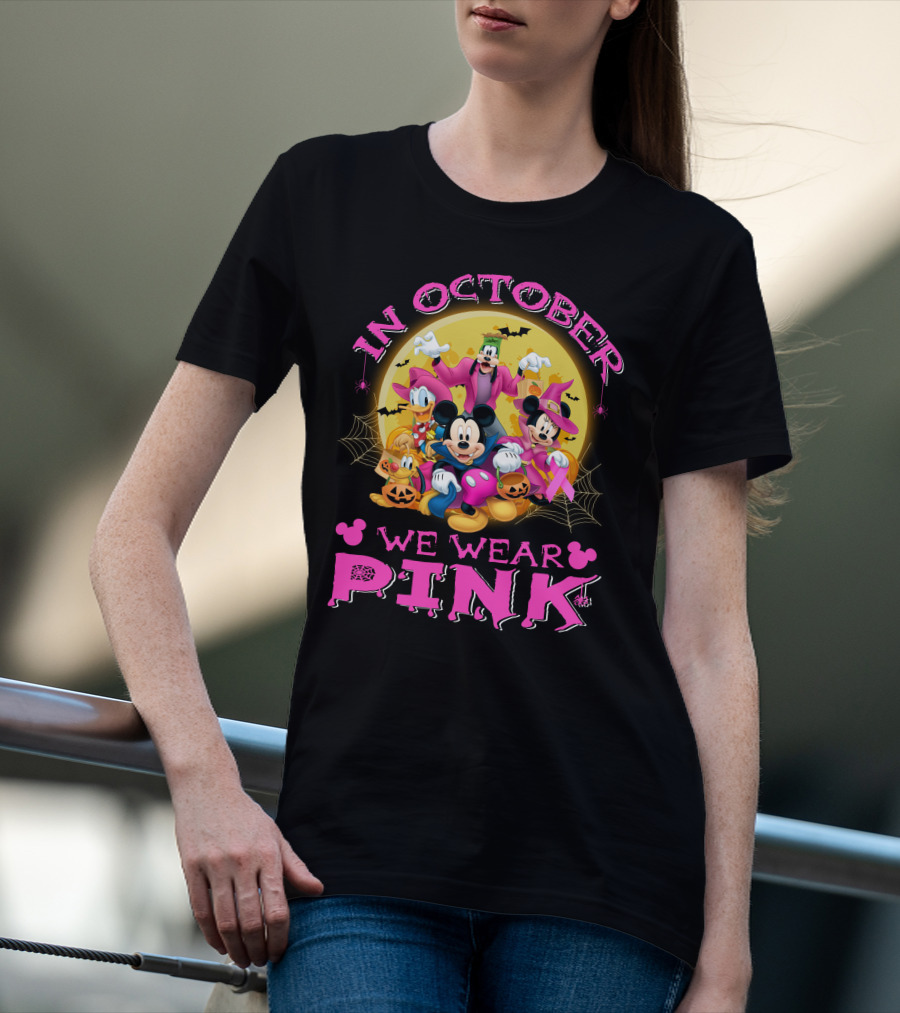In October We Wear Pink Disney Halloween Characters T-Shirt
