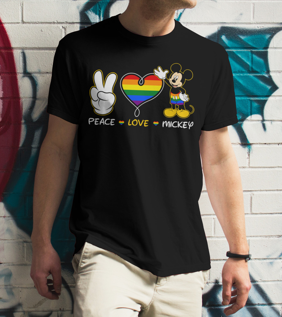 PEACE LOVE MICKEY Rainbow Pride T-Shirt