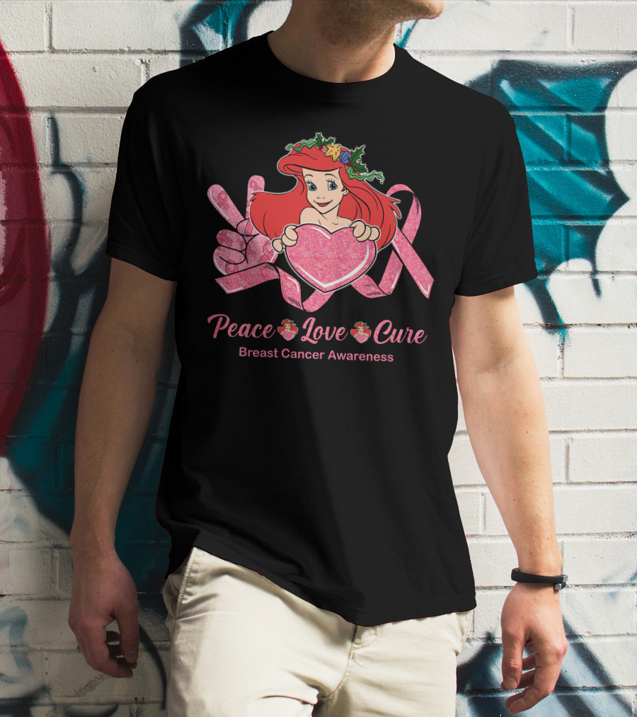 Peace Love Cure Ariel Breast Cancer Awareness T-Shirt
