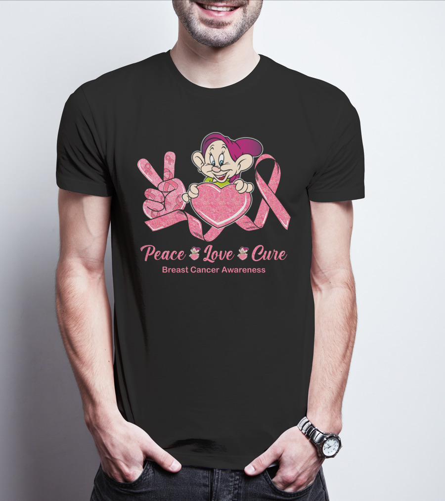 Peace Love Cure Dopey Breast Cancer Awareness T-Shirt