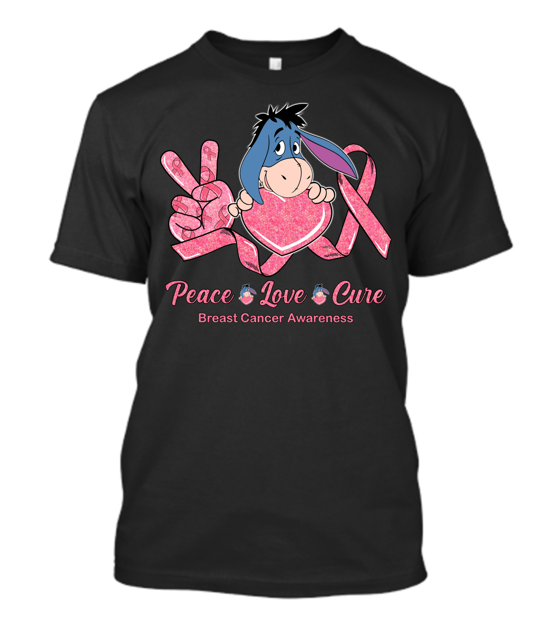 Peace Love Cure Breast Cancer Awareness Eeyore T-Shirt