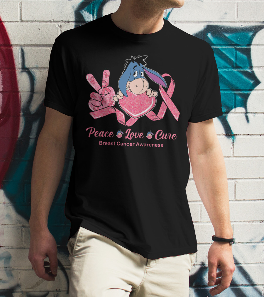 Peace Love Cure Breast Cancer Awareness Eeyore T-Shirt
