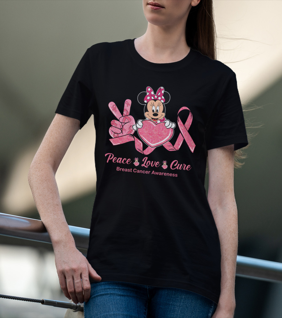 Peace Love Cure Minnie Breast Cancer Awareness T-Shirt