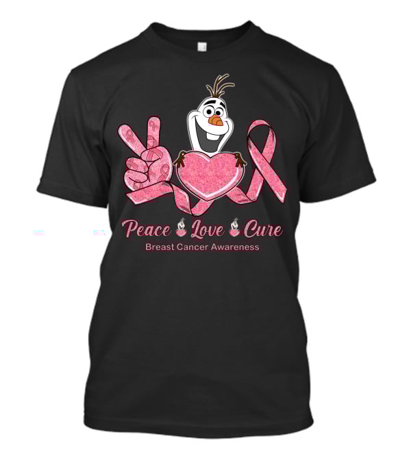 Olaf Peace Love Cure Breast Cancer Awareness T-Shirt