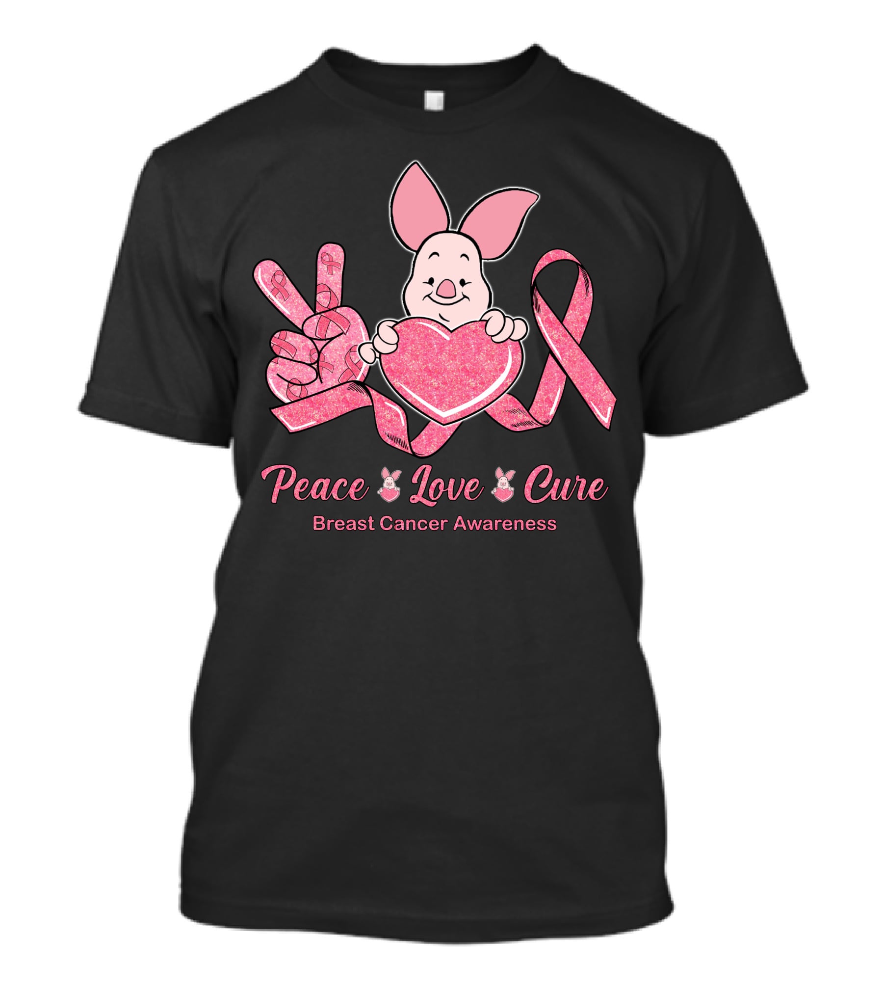 Peace Love Cure Piglet Breast Cancer Awareness T-Shirt