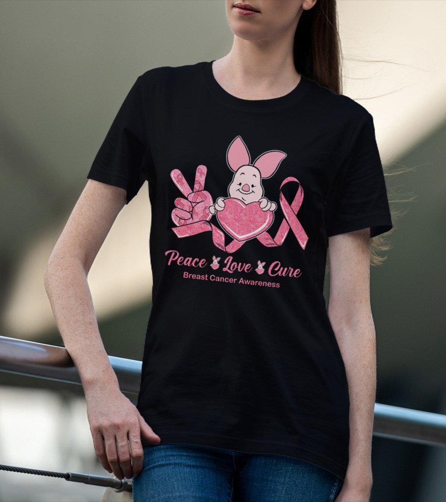 Peace Love Cure Piglet Breast Cancer Awareness T-Shirt