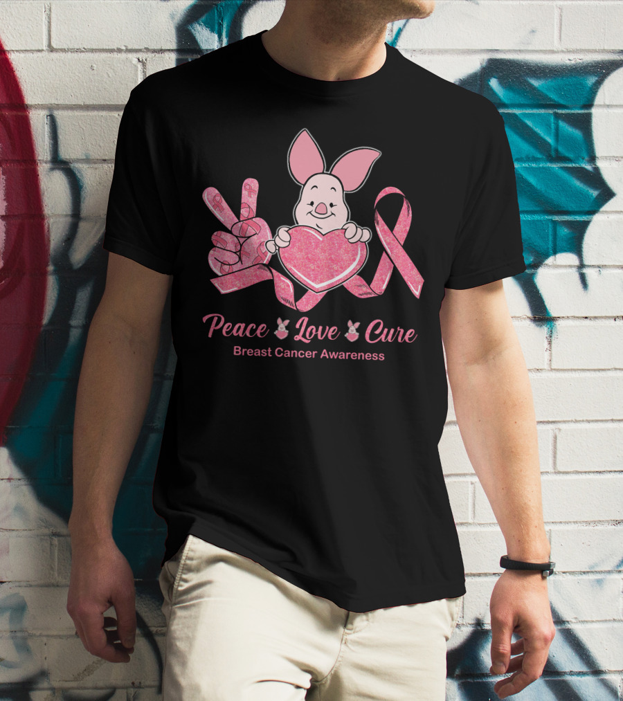 Peace Love Cure Piglet Breast Cancer Awareness T-Shirt