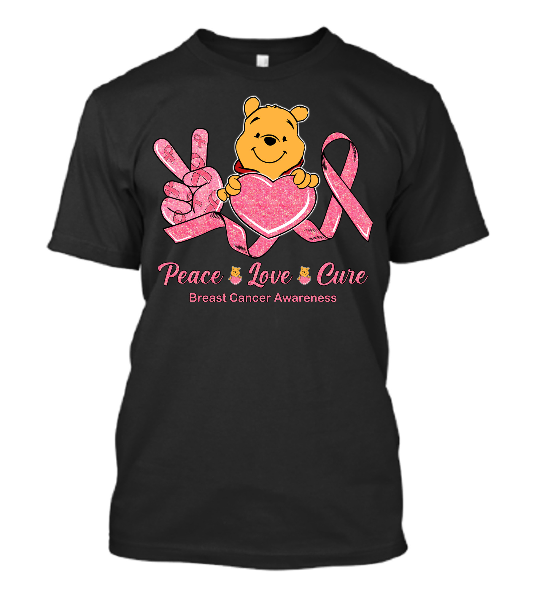 Peace Love Cure Pooh Breast Cancer Awareness T-Shirt