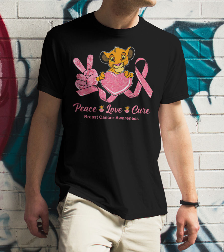 Peace Love Cure Simba Breast Cancer Awareness T-Shirt