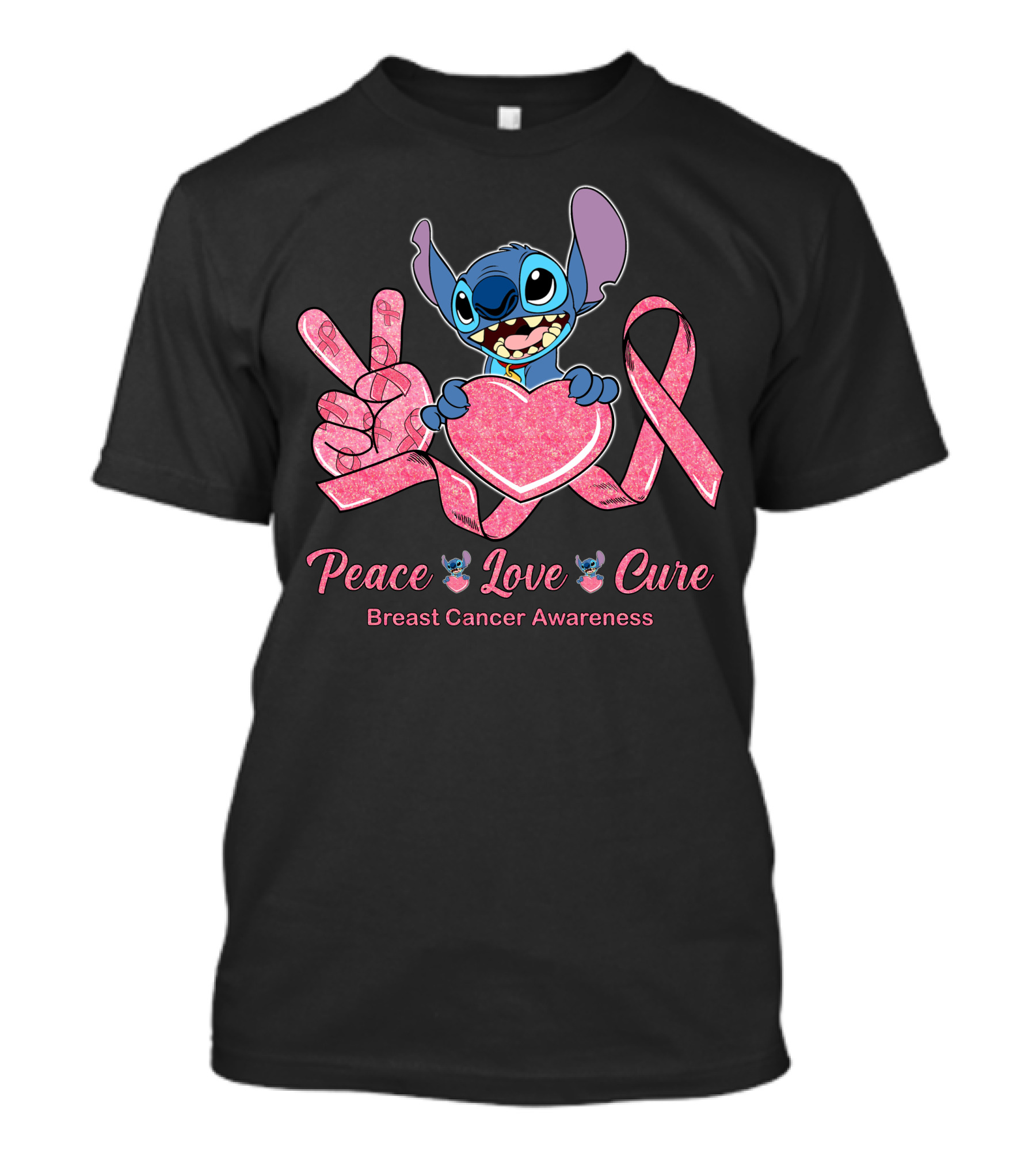 Peace Love Cure Breast Cancer Awareness Stitch T-Shirt