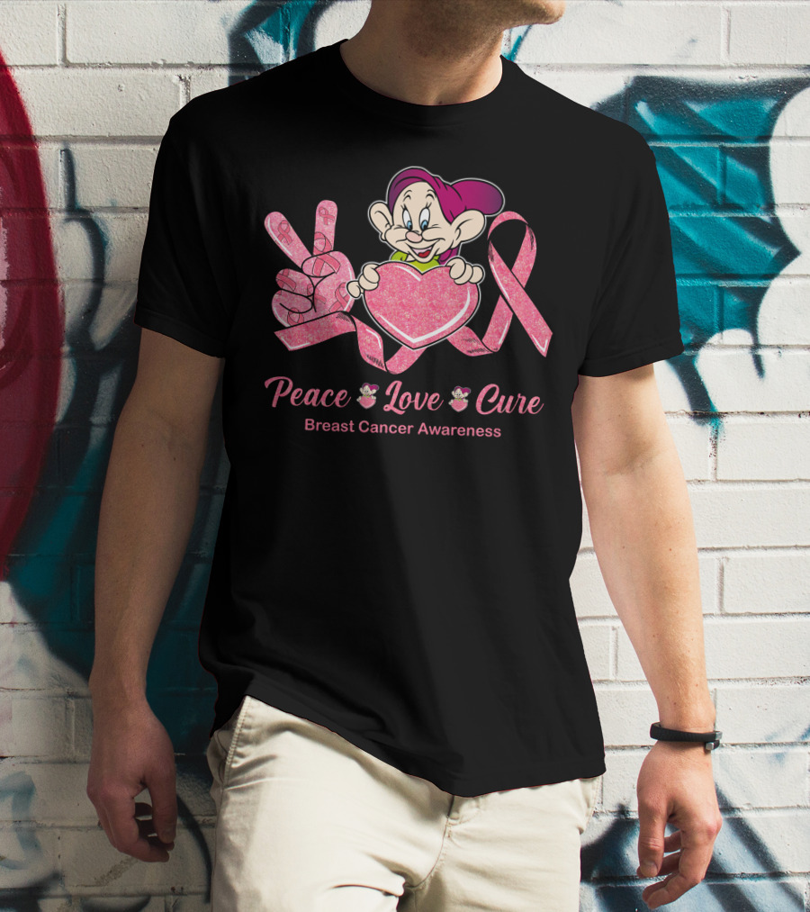 Dopey Peace Love Cure Breast Cancer Awareness T-Shirt