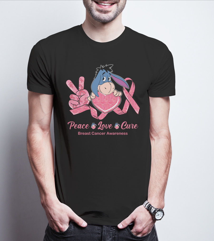 Peace Love Cure Eeyore Breast Cancer Awareness T-Shirt