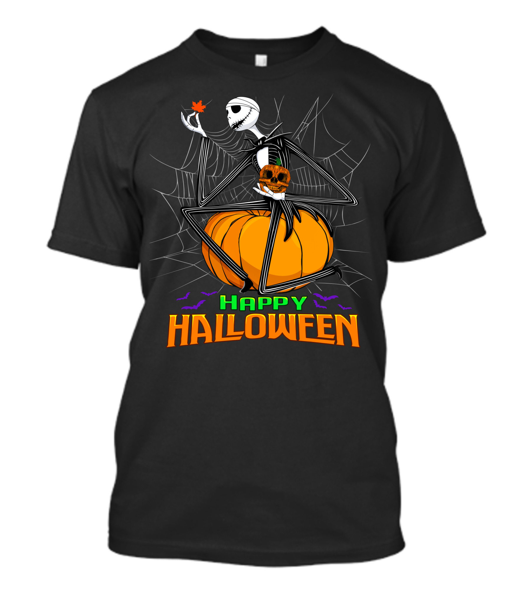 Happy Halloween Jack Skellington Pumpkin Bat Spiderweb T-Shirt