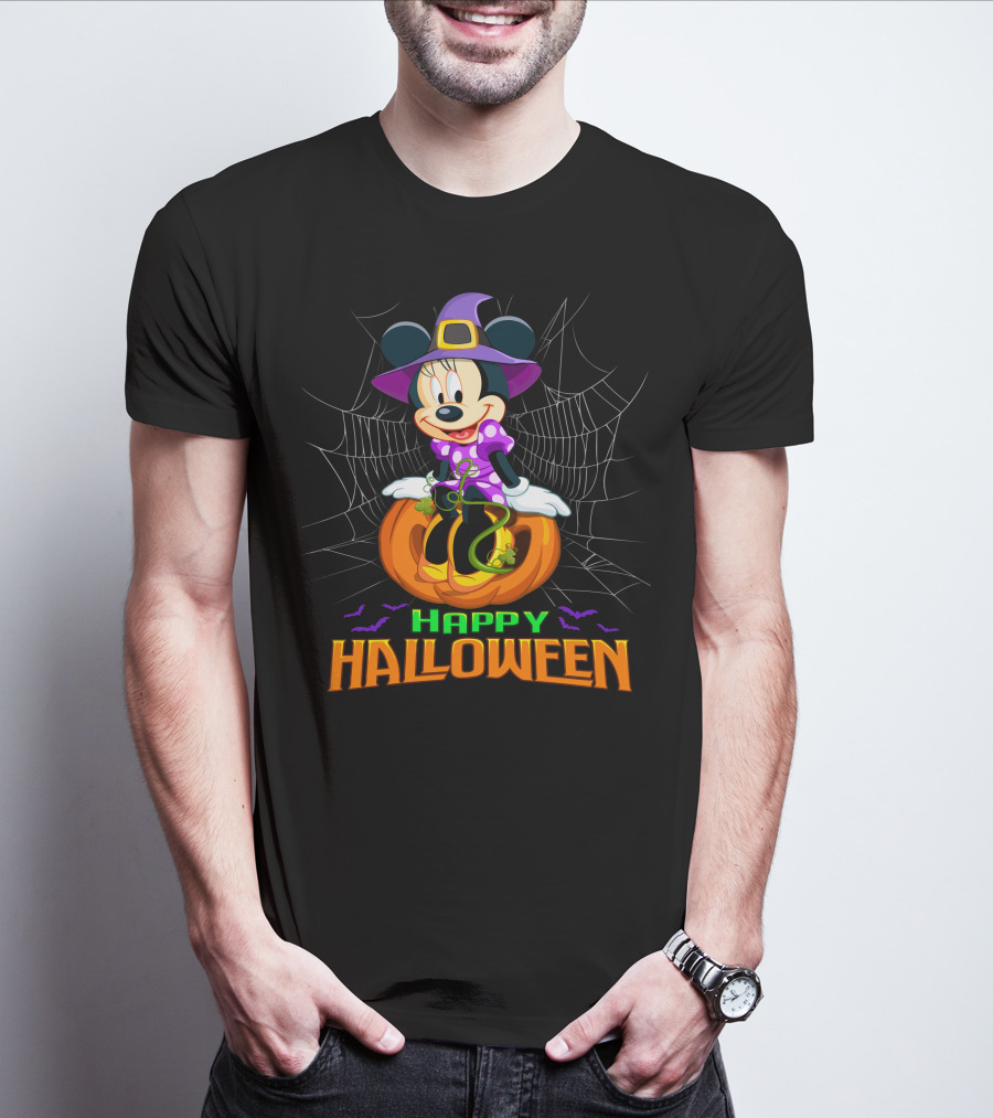 Minnie Happy Halloween Witch Costume Pumpkin Spiderweb T-Shirt